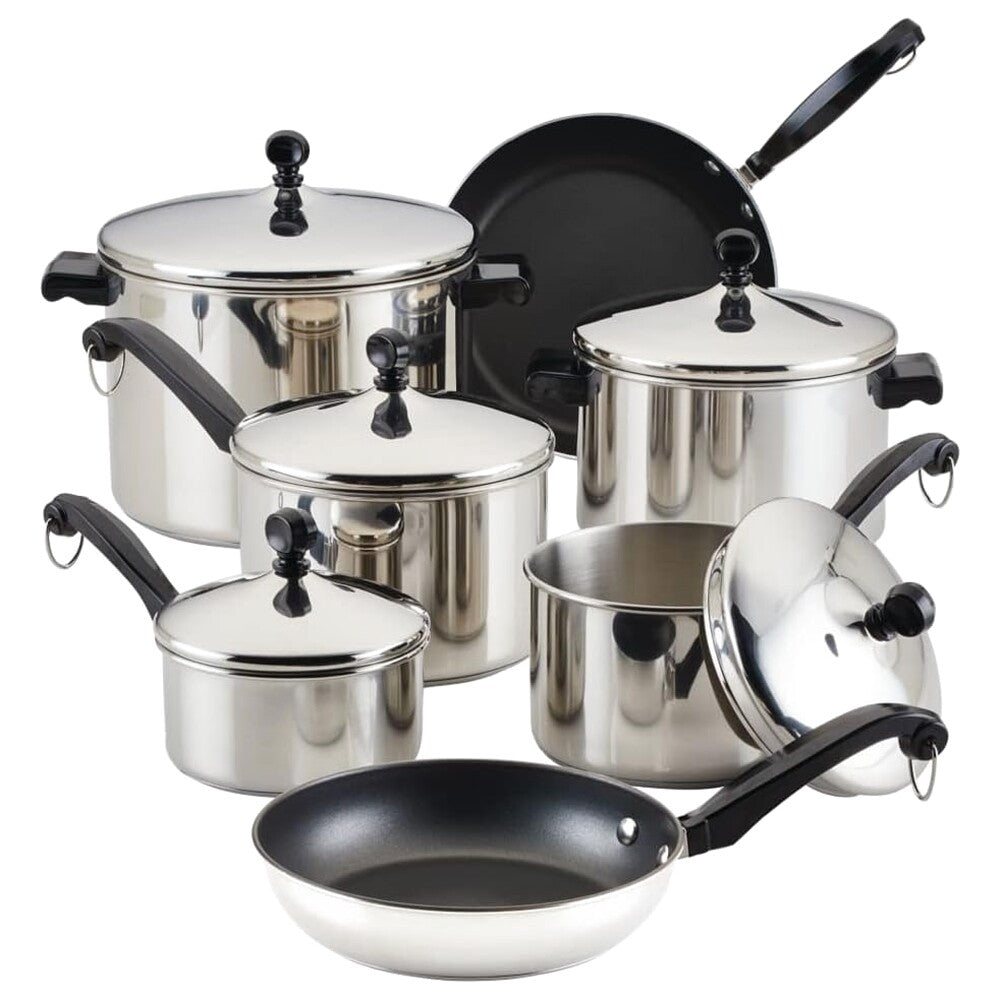 Farberware Classic Stainless Steel Cookware Set, 15-Piece, Silver - 50049