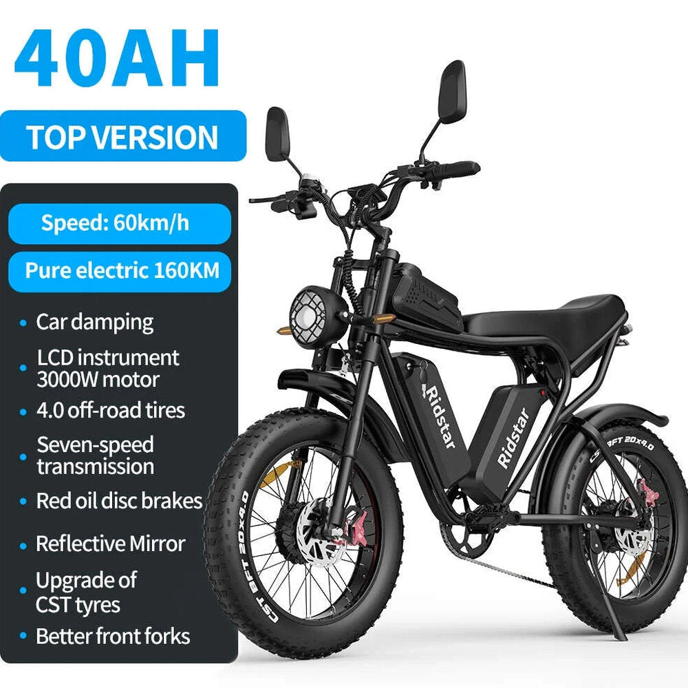 1500W Electric Mountain Bike 48V 20Ah, 20 inch Fat Tires, Shimano 7-Speed, Full Suspension - q20-1500w