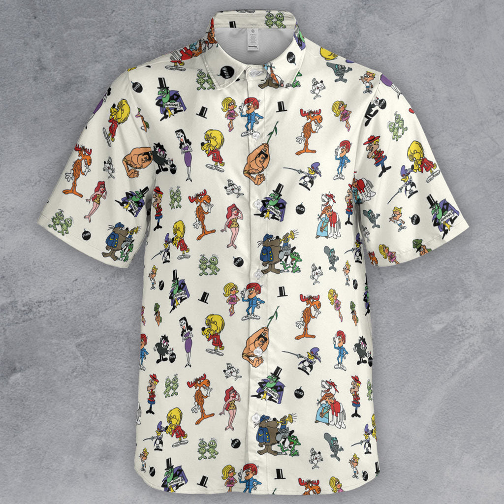 The Adventures of Rocky and Bullwinkle and Friends Characters Pattern Button Down Shirt