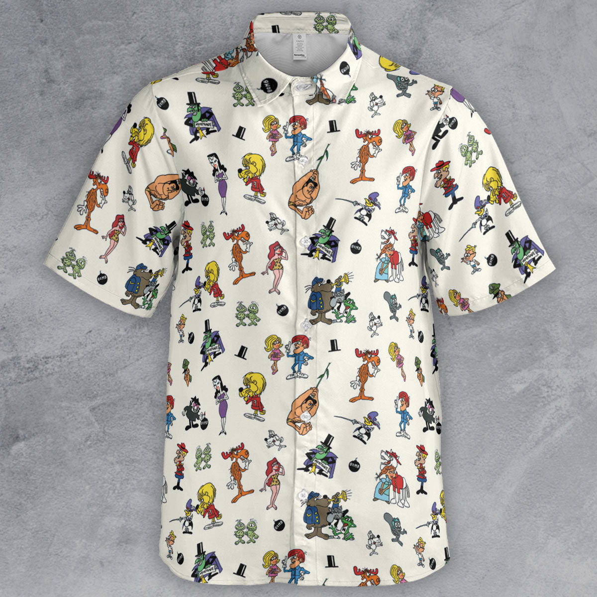The Adventures of Rocky and Bullwinkle and Friends Characters Pattern Button Down Shirt