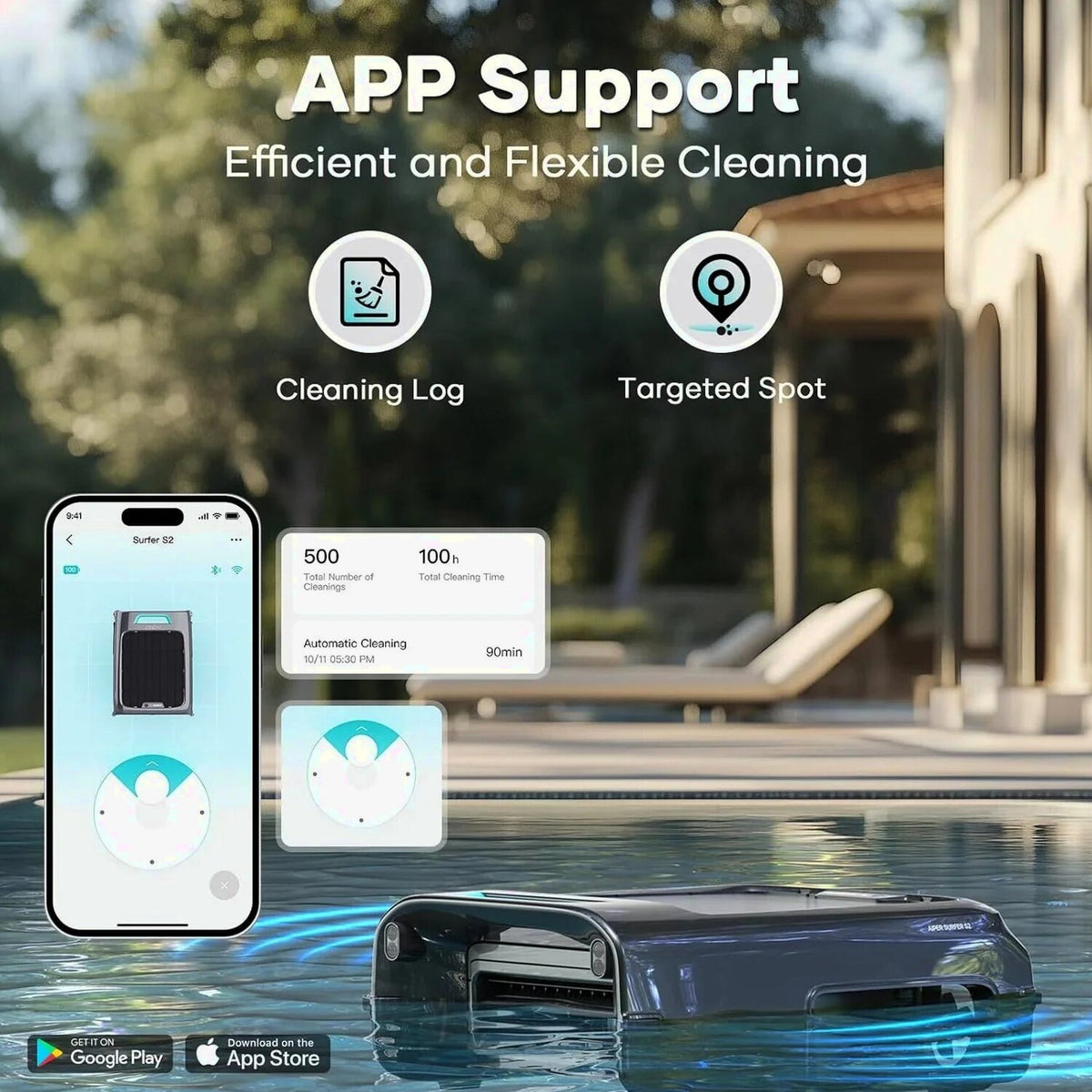 AIPER Solar Pool Skimmer, Gray - Surfer S2