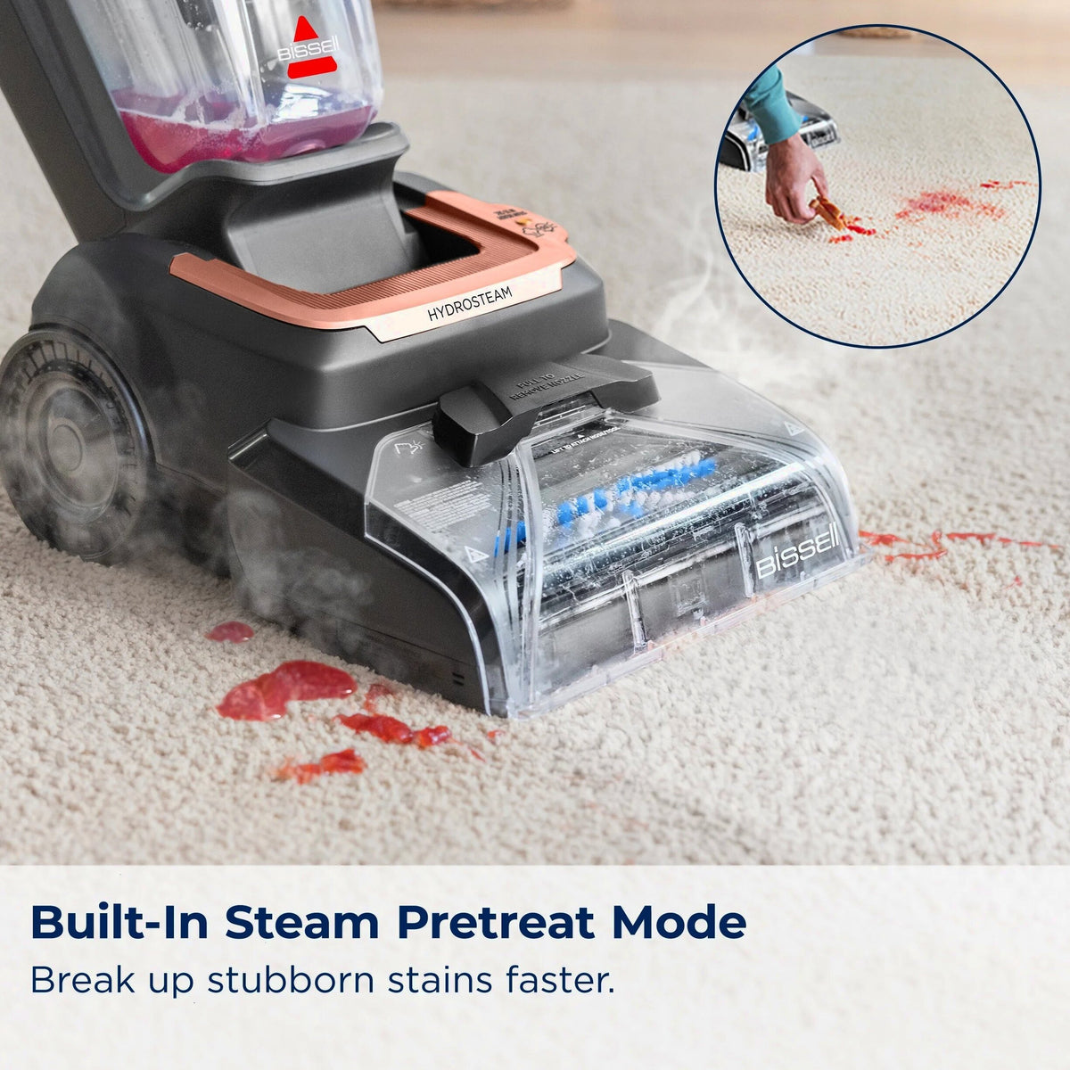 BISSELL Revolution HydroSteam Upright Carpet Cleaner, 1-Gallon Tank, 7-Foot Hose, 4-Inch Tool, Black & Copper - 4117