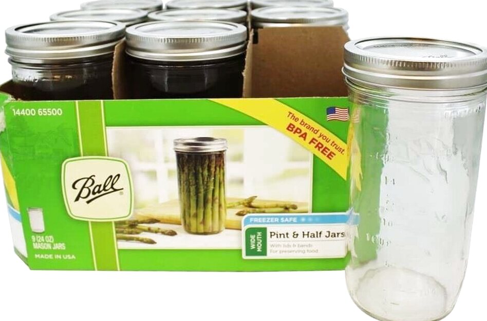 Ball Wide Mouth Glass Mason Canning Jars With Lids, 24 Oz, 9 Pack