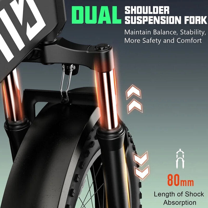 TST Foldable Electric Bike, 20in 4.0 Fat Tire, 48V 13Ah, 750W, Black - Buddy Pro