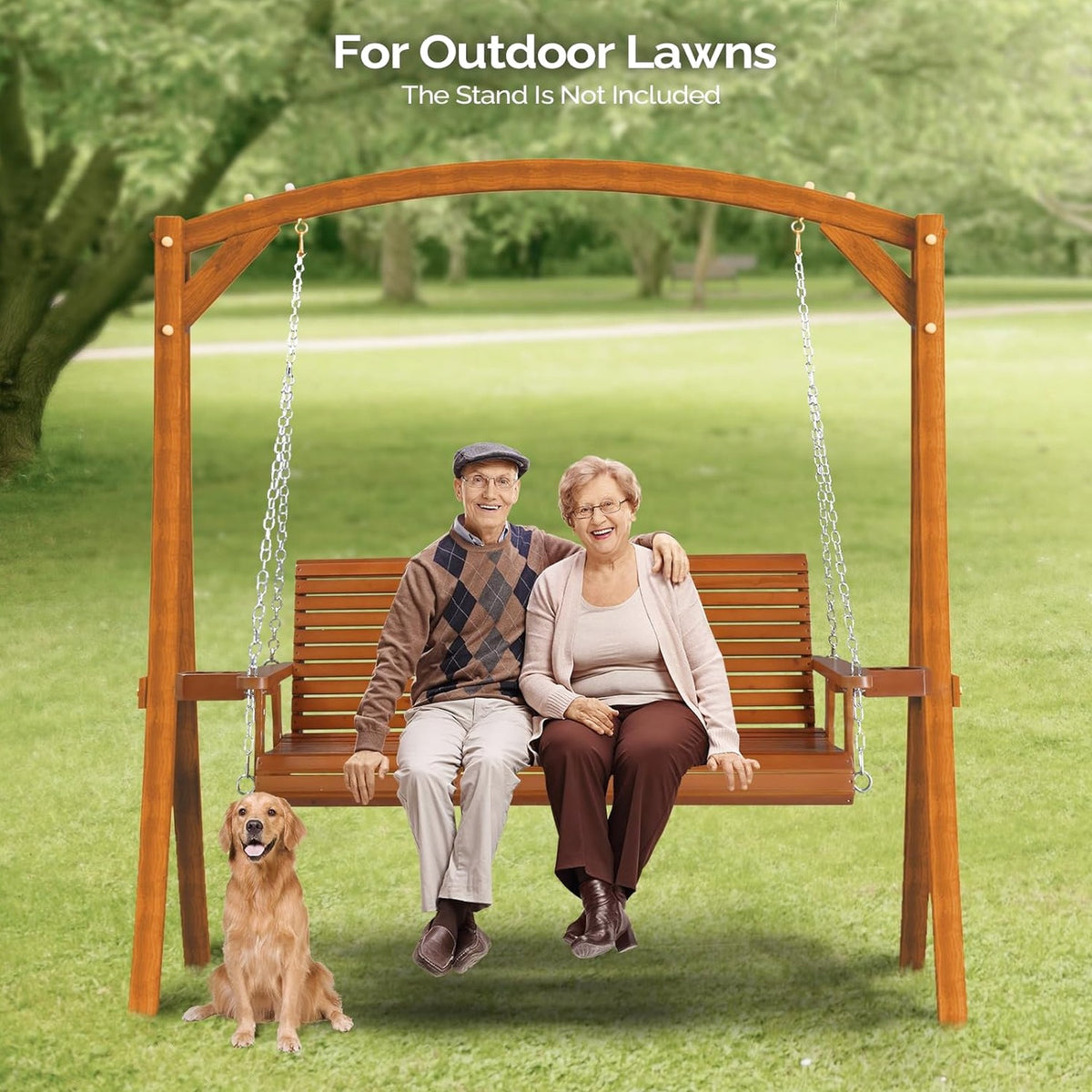 VINGLI Patio Porch Swing Bench With Cup Holders And Phone Slots, 5 FT Pro Brown, 880 LBS