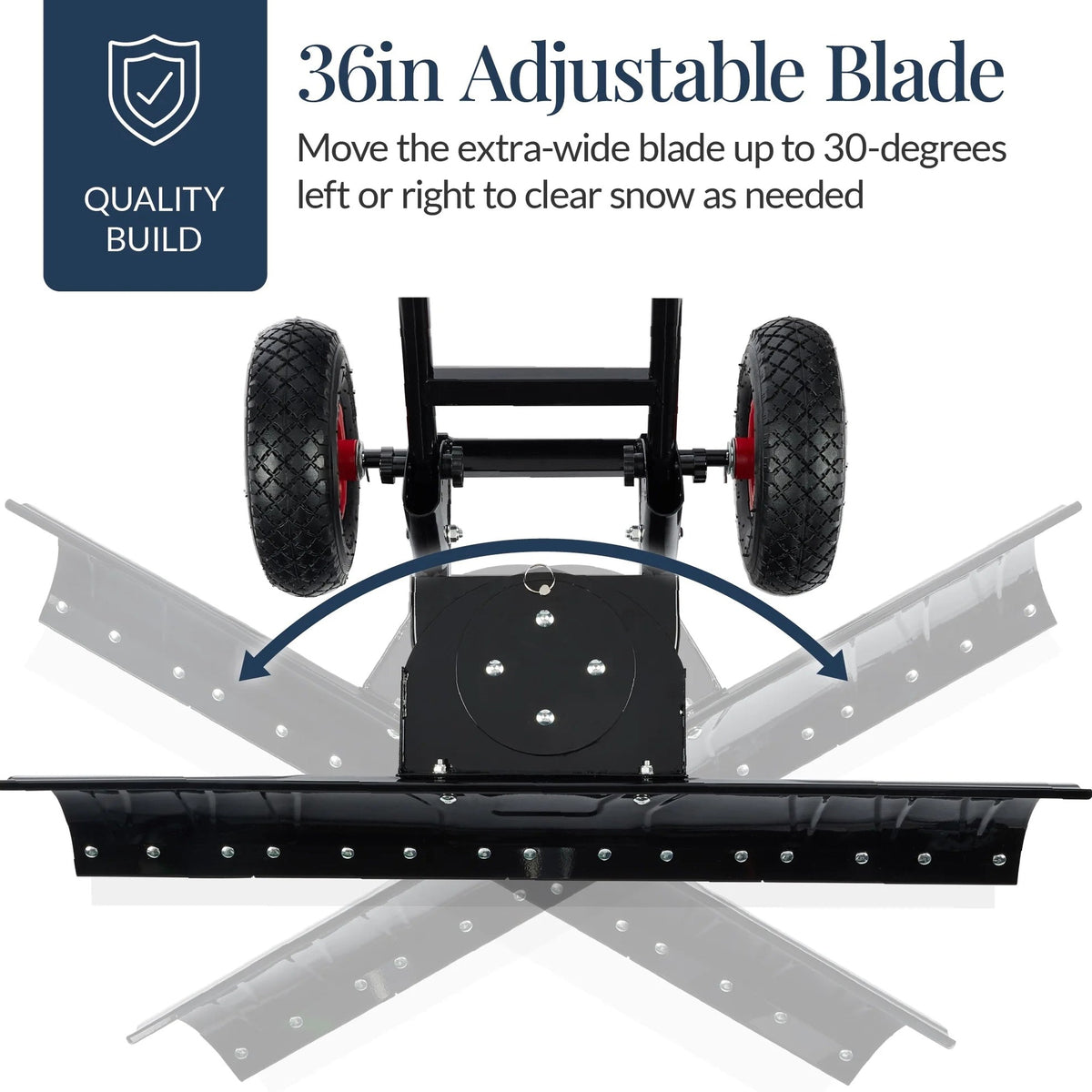 Best Choice Products 36in Galvanized Steel Blade Hand Snow Pusher With 2 Wheels, Adjustable Handle, Black