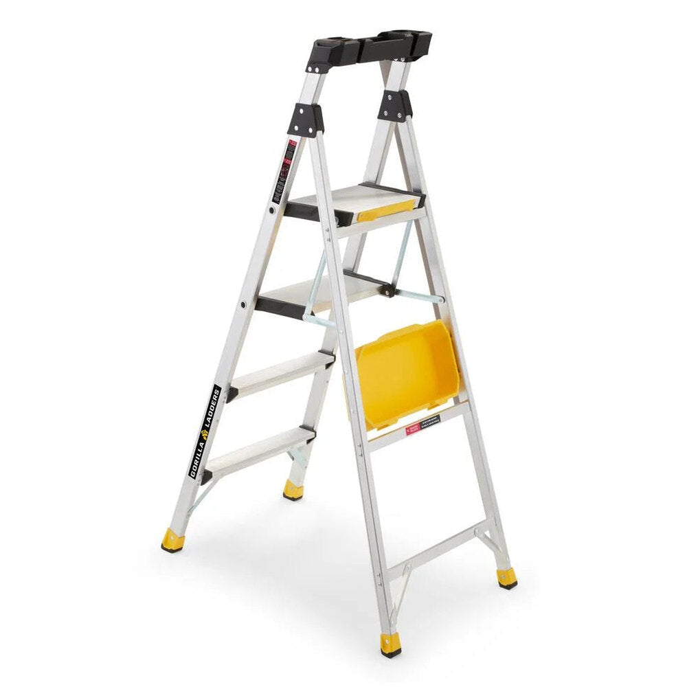 Gorilla Ladders Aluminum Dual Platform Ladder With Project Bucket, 5.5 Ft, 300 Lb Capacity