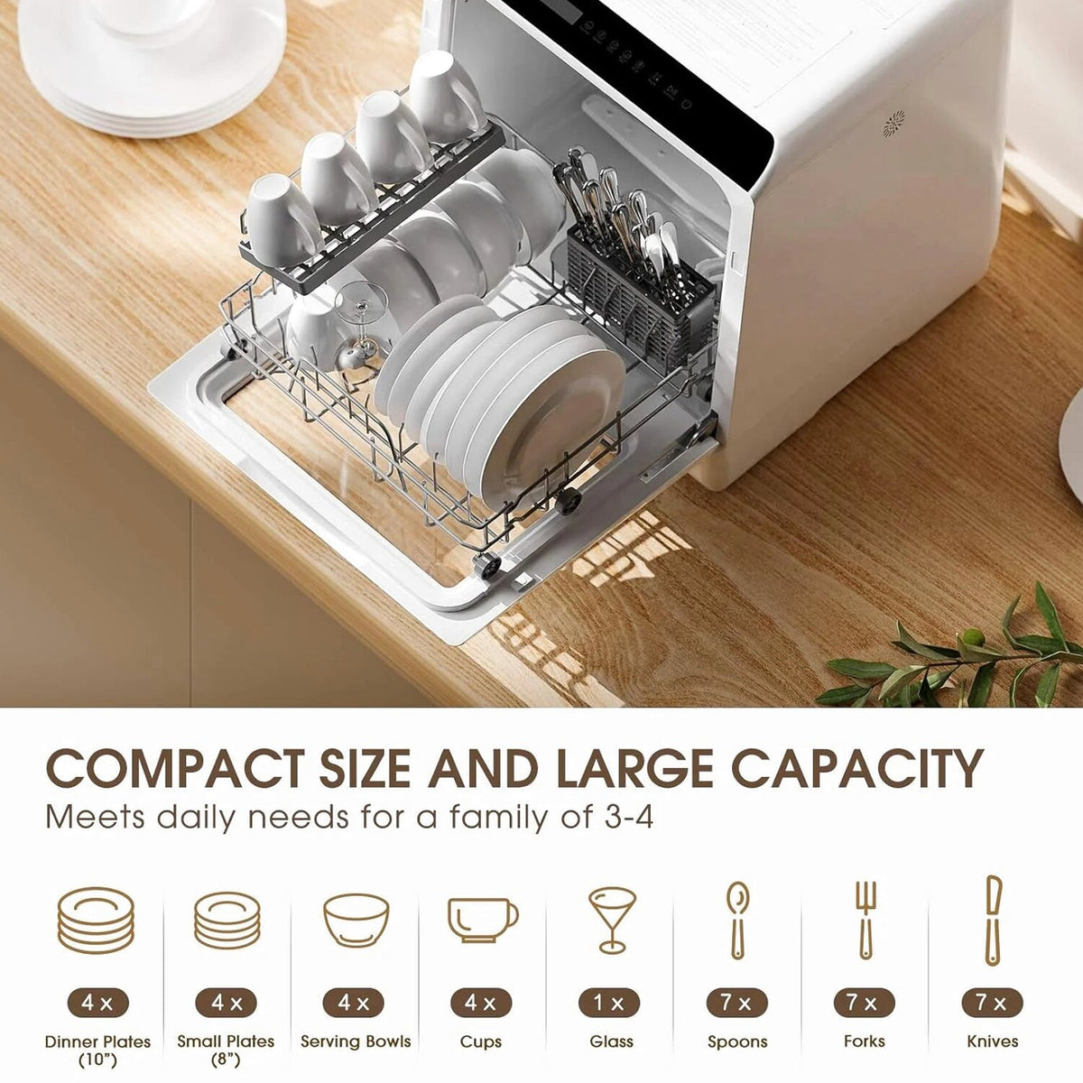 NOVETE Countertop Dishwasher, 5 L Water Tank, 5 Programs, White - TDQR01