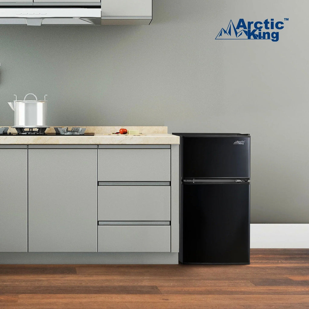 Arctic King Two-Door Mini Fridge With Freezer, 3.2 Cu. Ft., Stainless Steel