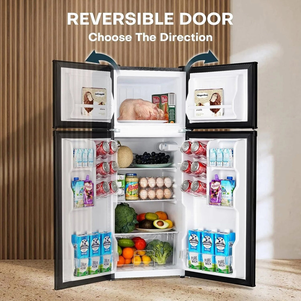 Upstreman 4 Cubic Feet Double Door Mini Refrigerator With Freezer, Black - BR401