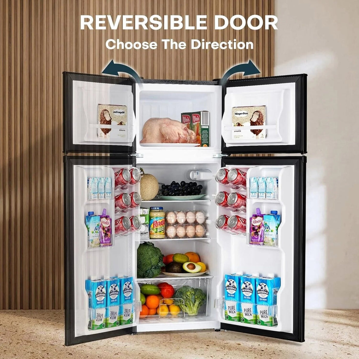 Upstreman 4 Cubic Feet Double Door Mini Refrigerator With Freezer, Black - BR401
