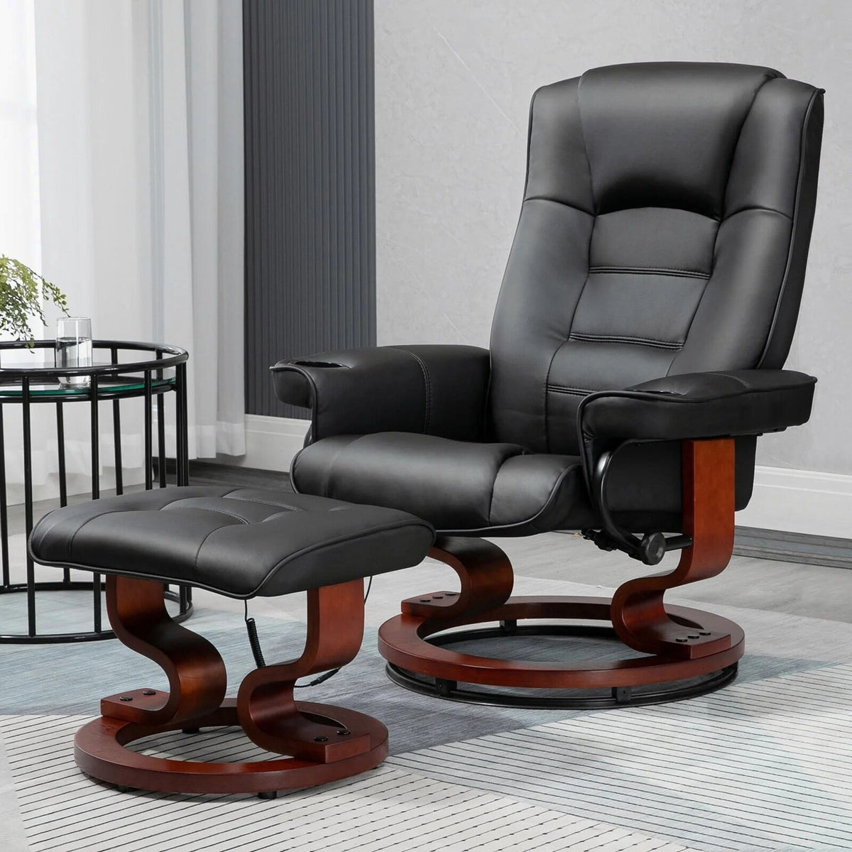 AVAWING Faux Leather Swivel Massage Recliner Chair With Ottoman - Black