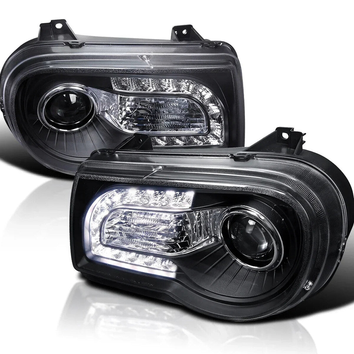 Spec-D Tuning Black LED Strip Projector Headlight Assembly Pair - 2005-2010 Chrysler 300C AWD HEMI SRT-8