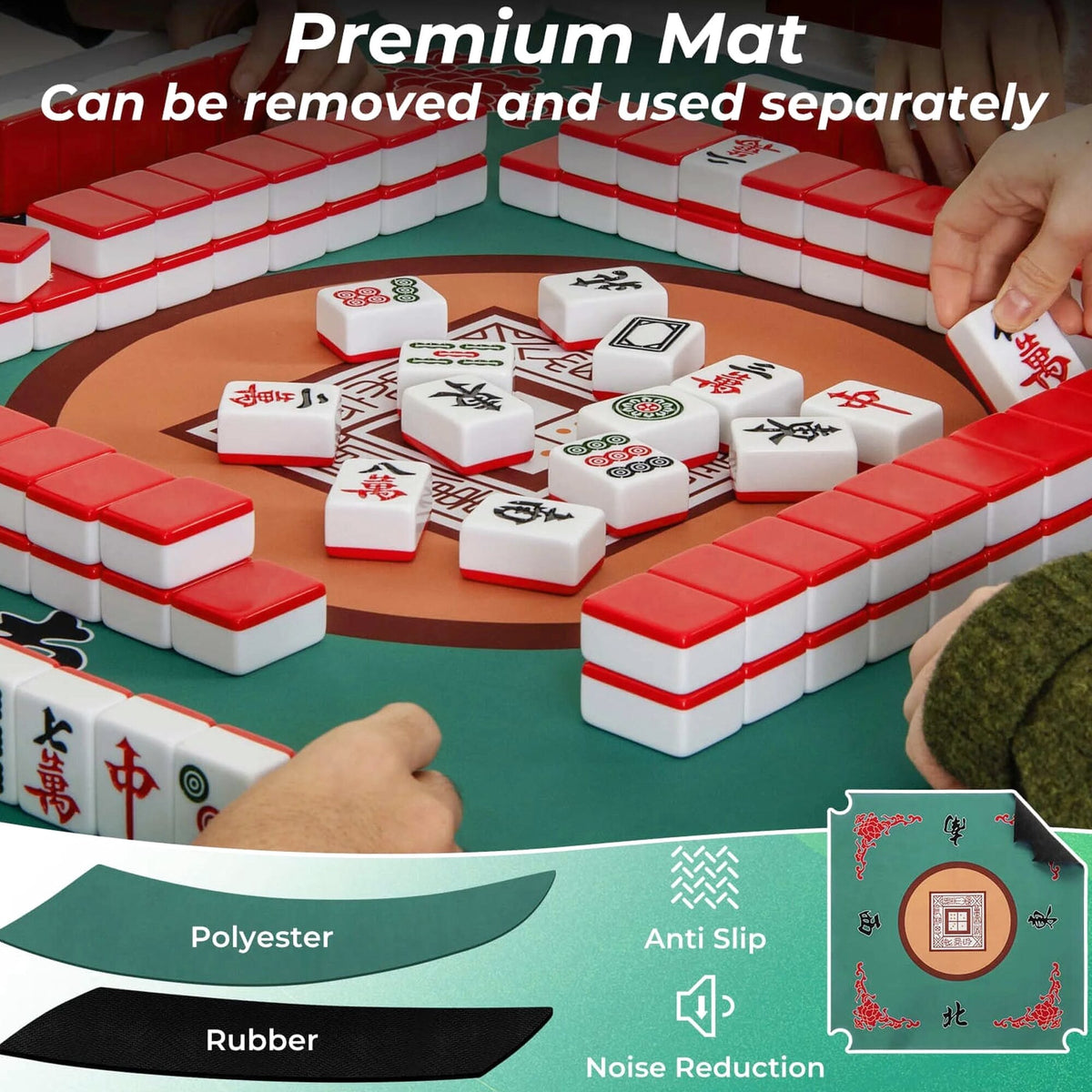 Costway Folding Mahjong Table With Cup Holders, Felt Mat And Carrying Handle - 35in x 35in x 29in