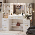 UGTOO LED Makeup Vanity Desk With Mirror, 58.27in, 10 Adjustable LED Bulbs, 8 Drawers, 2 Cabinets, White