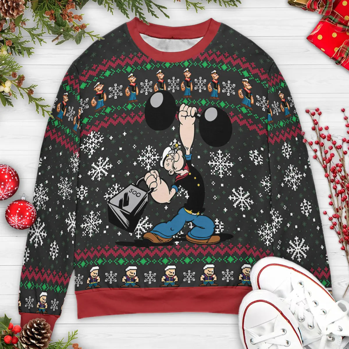 Holiday Hero Popeye Ugly Christmas Sweatshirt