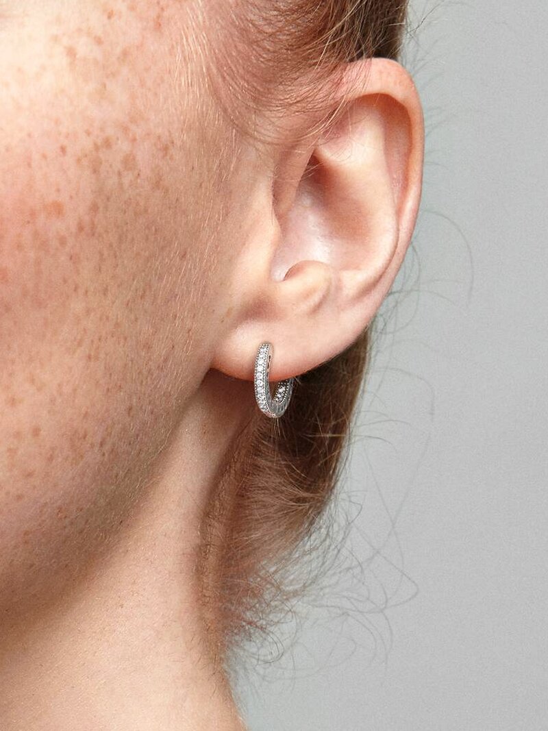 Sterling Silver Pave Heart Hoop Earrings
