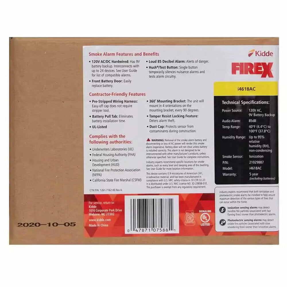 Kidde Firex Hardwired Ionization Smoke Detectors With Battery Backup, 4-Pack - i4618