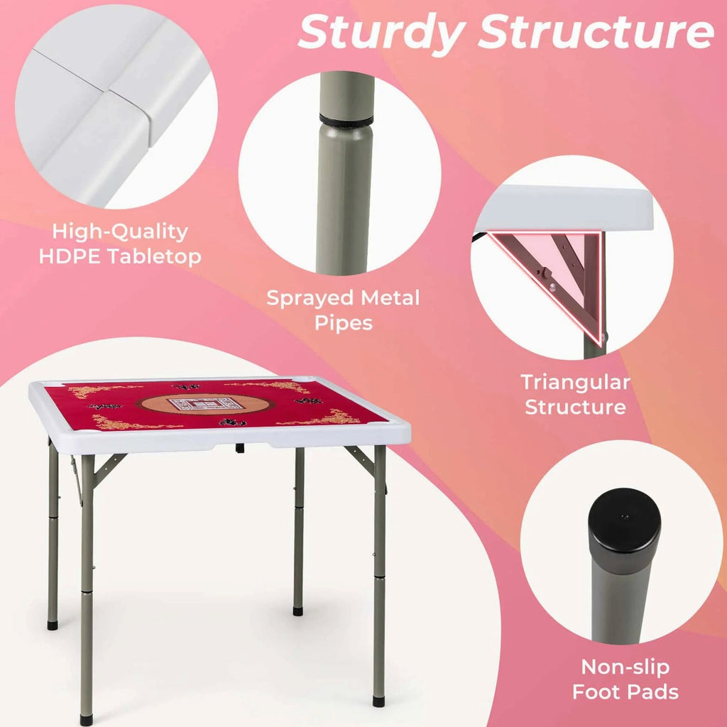 Costway Folding Mahjong Table With Cup Holders, Felt Mat And Carrying Handle - 35in x 35in x 29in