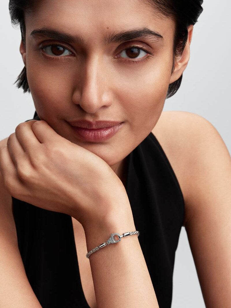 Pavé Clasp Double Foxtail Charm Bracelet