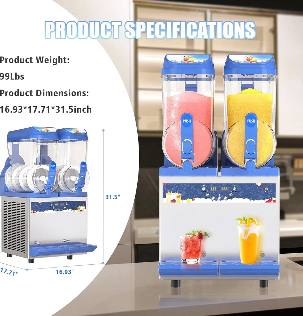 AnyDoor Commercial Slushy Machine, 30L, 1000W, Stainless Steel, Blue - 300-X