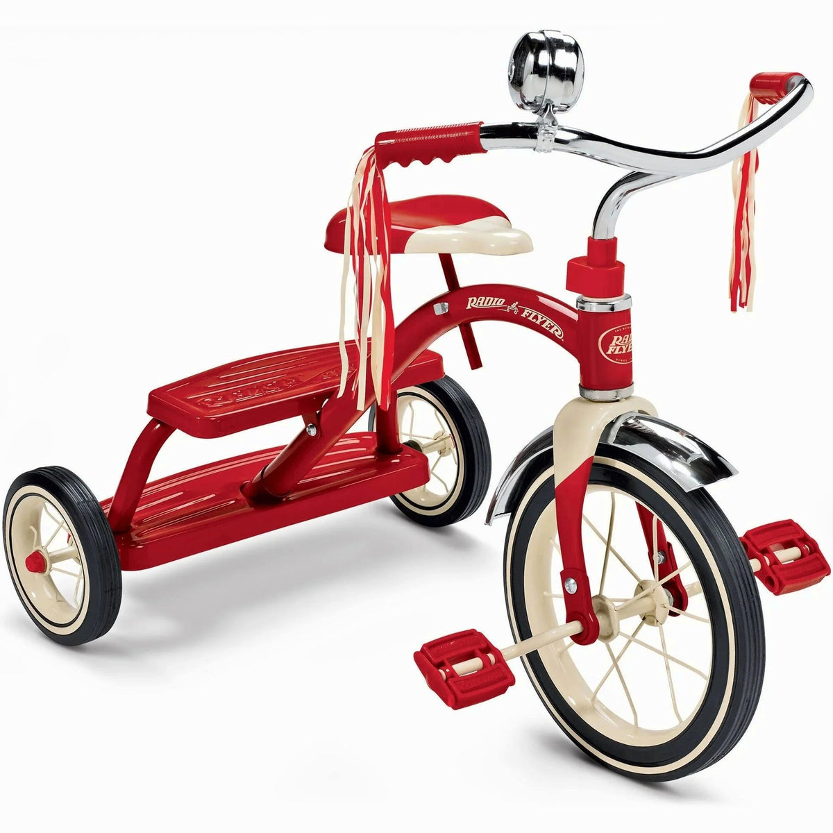 Radio Flyer Classic Red Dual Deck Tricycle, 12 Inch Front Wheel, Red, Ages 2.5-5 Years