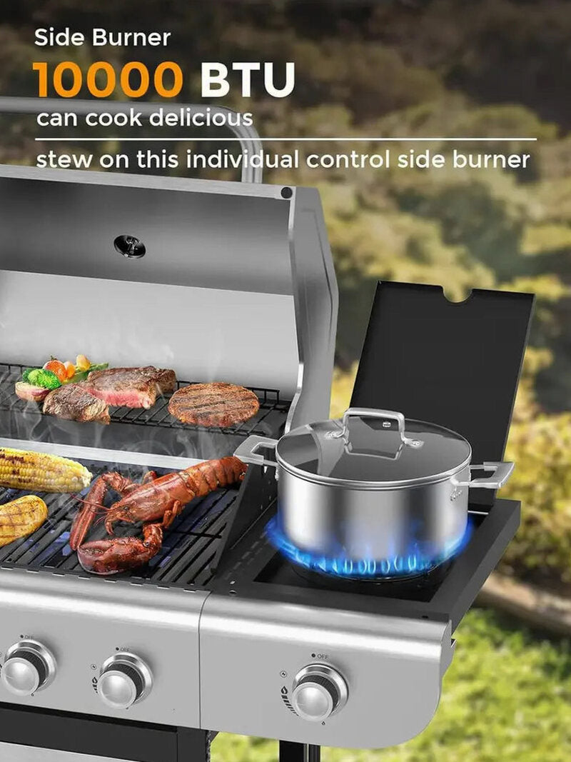 COWSAR 4-Burner Propane Gas Grill With Stainless Steel Burners, 44,000 BTU - 50.79in D x 21.65in W x 46.06in H