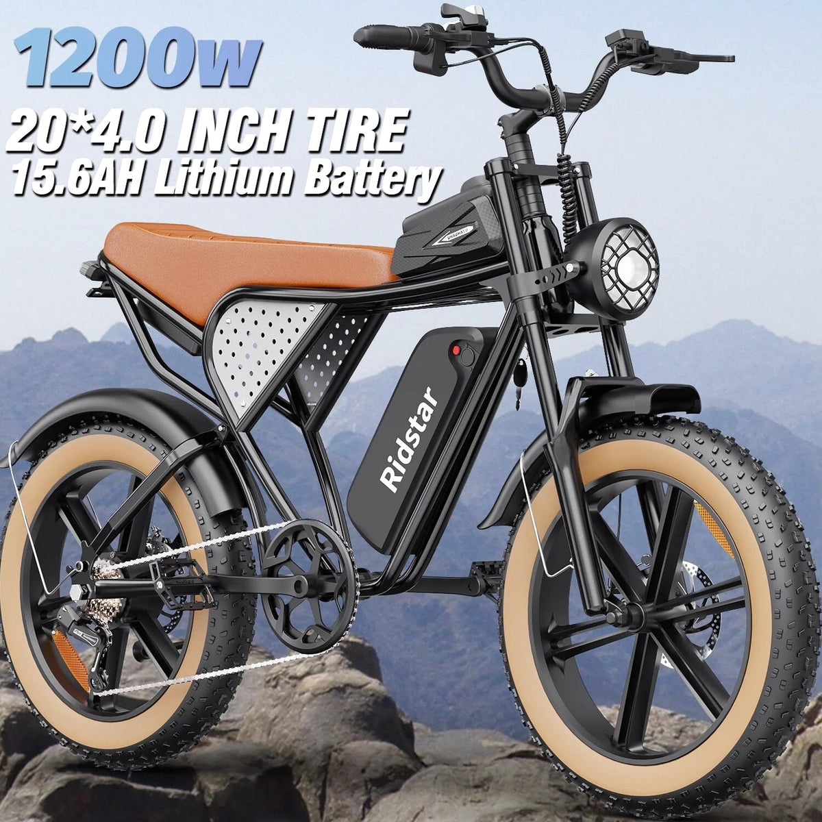 1500W Electric Mountain Bike 48V 20Ah, 20 inch Fat Tires, Shimano 7-Speed, Full Suspension - q20-1500w