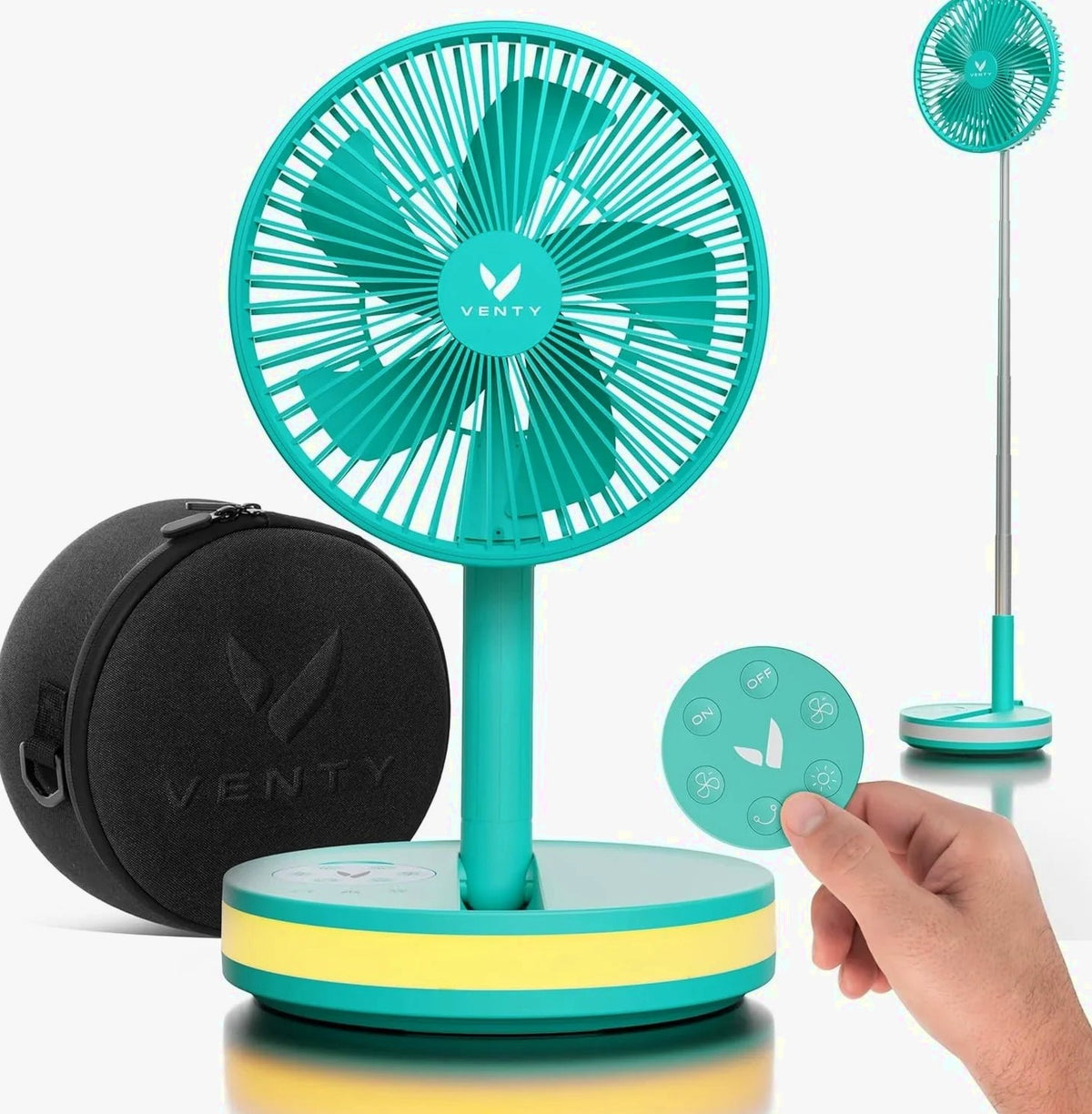 VENTY Portable Wireless Battery Operated Fan With LED Lighting, Carry Case And Remote Control