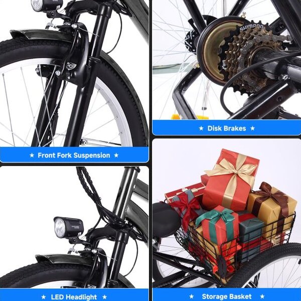 26 Inch Adult 3 Wheel Electric Tricycle With Basket, Fat Tires, 7 Speeds, 350W Motor, 36V 10Ah Battery - 0KT_3xfGu2r4etlrGenxGg69.