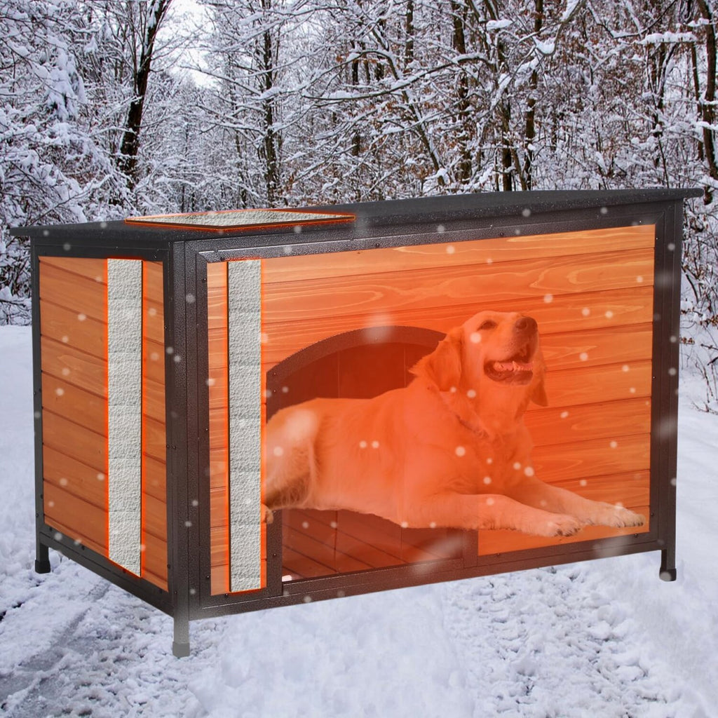 43.3-Inch L-Shaped Outdoor Insulated Dog House, Brown