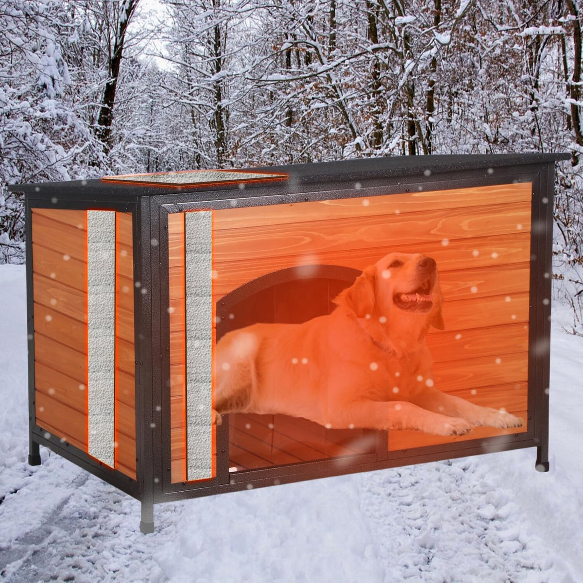 43.3-Inch L-Shaped Outdoor Insulated Dog House, Brown