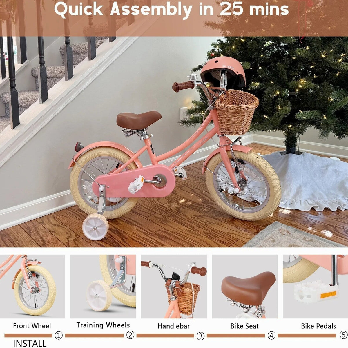 Glerc Girls' Kids' Bike, 12 inch, Pink, Ages 2-4 Years - Little Molly