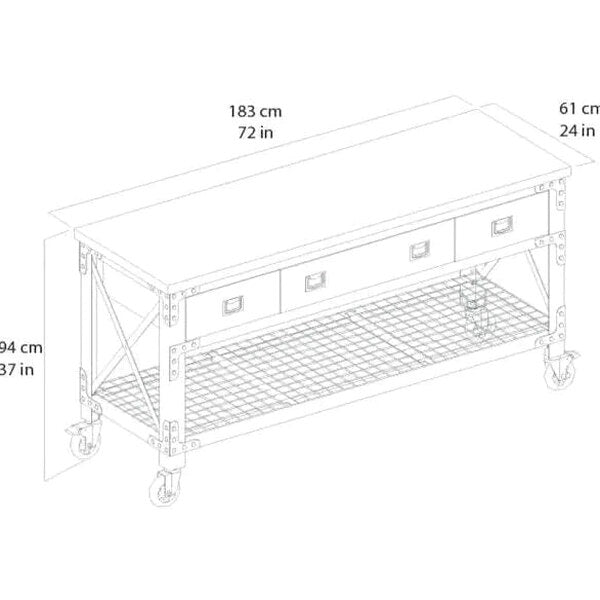 Building Products 72 in 3-Drawer Rolling Industrial Workbench With Wood Top