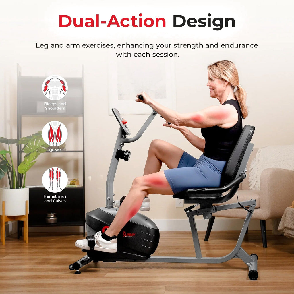 Sunny Health & Fitness Smart Magnetic Recumbent Bike With Hand Cycle - SF-RB423034