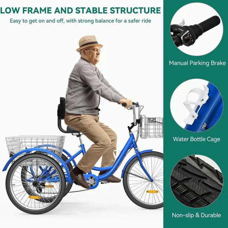Adult 3-Wheel Pedal Tricycle, 24 And 26 Inch, 7-Speed
