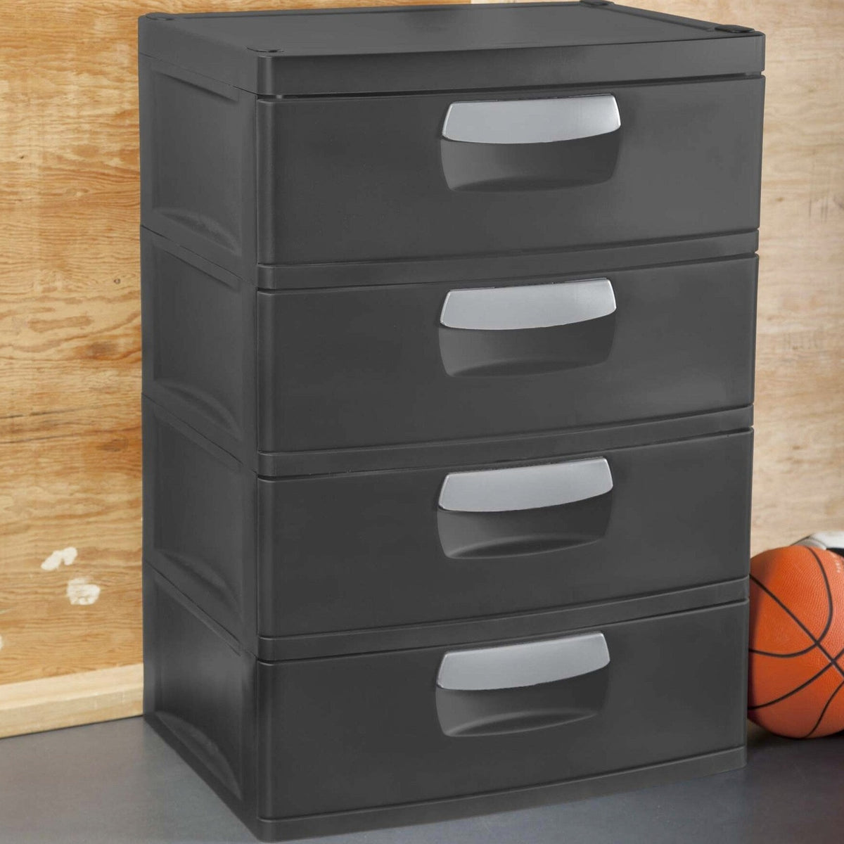 Sterilite Heavy-Duty 4 Drawer Plastic Storage Unit, Flat Gray