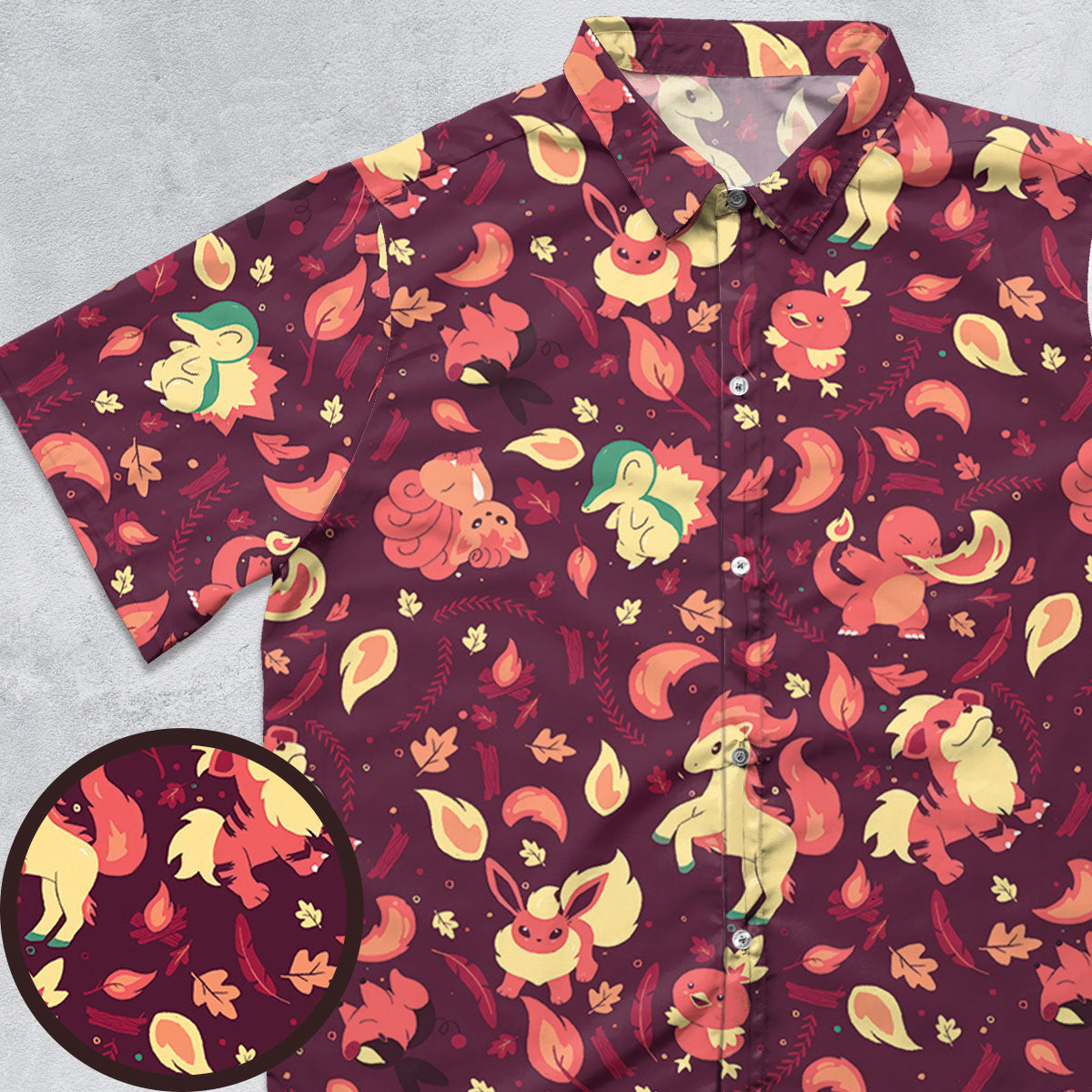 Fire Pokemon Pattern Button Down Shirt