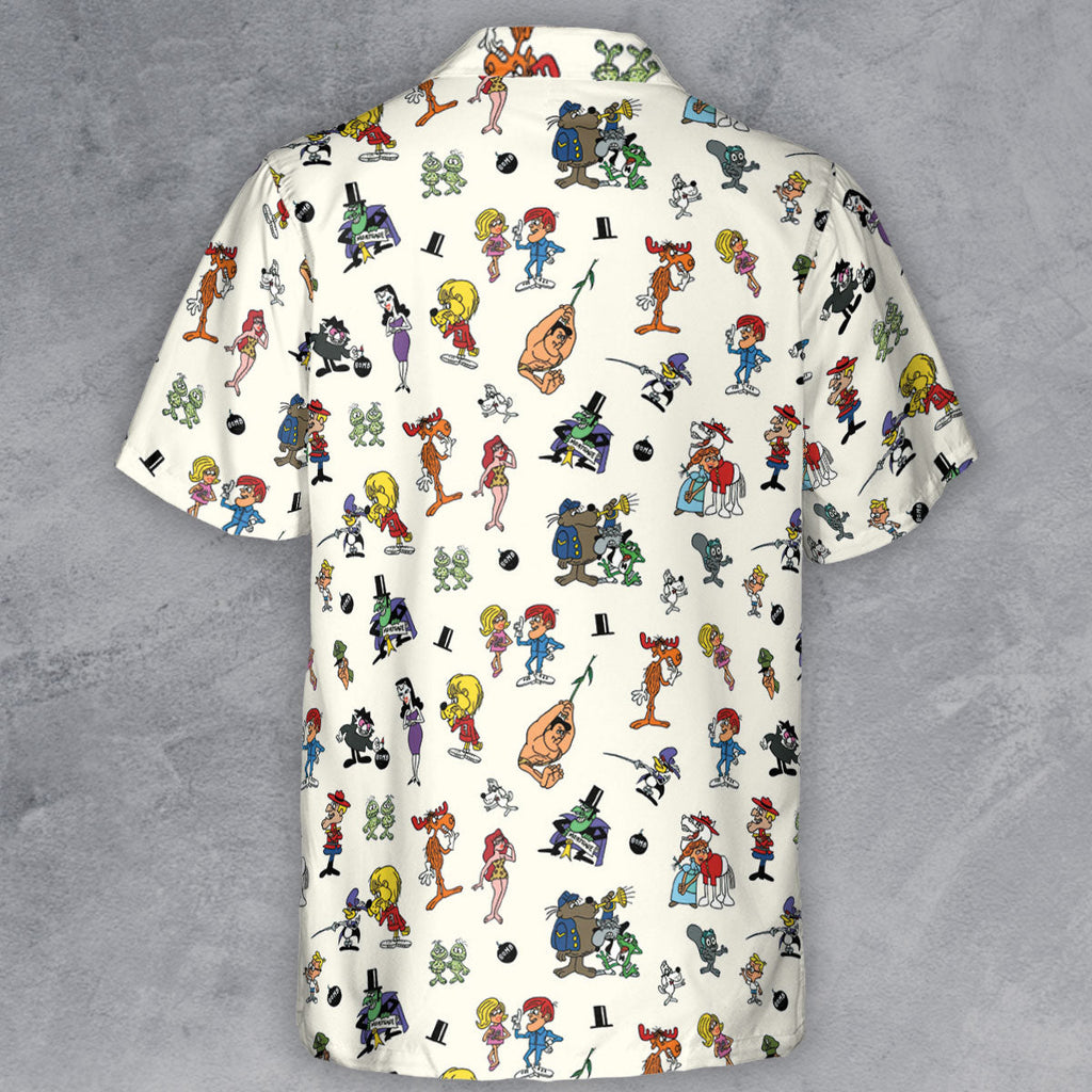 The Adventures of Rocky and Bullwinkle and Friends Characters Pattern Button Down Shirt