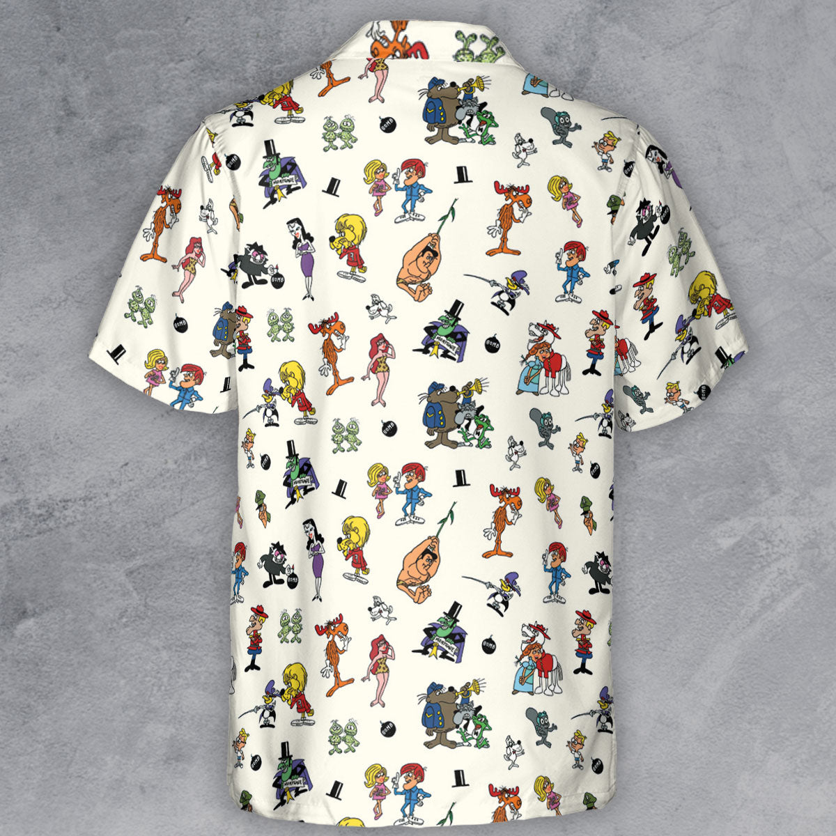 The Adventures of Rocky and Bullwinkle and Friends Characters Pattern Button Down Shirt