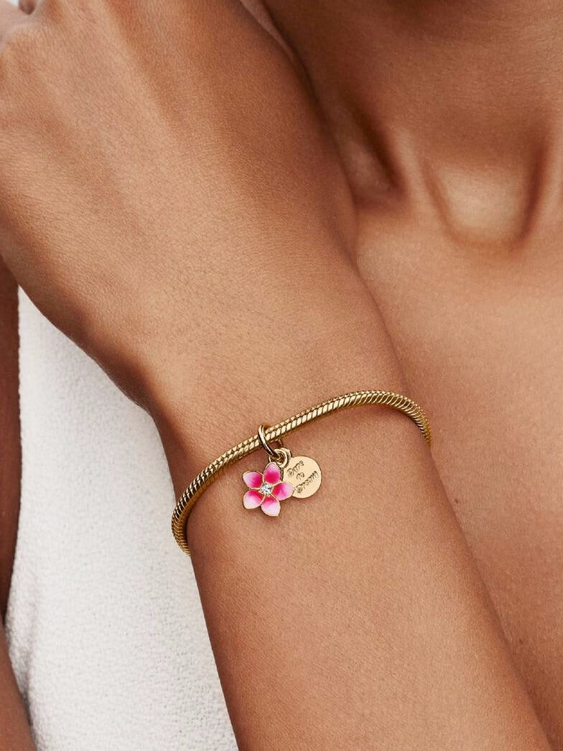 Pink Flower Gold-Plated Dangle Charm