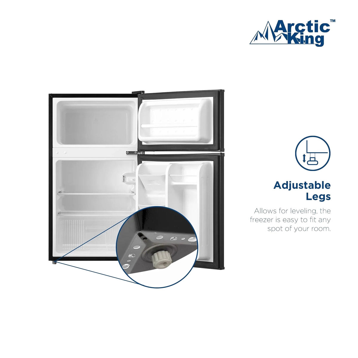 Arctic King Two-Door Mini Fridge With Freezer, 3.2 Cu. Ft., Stainless Steel
