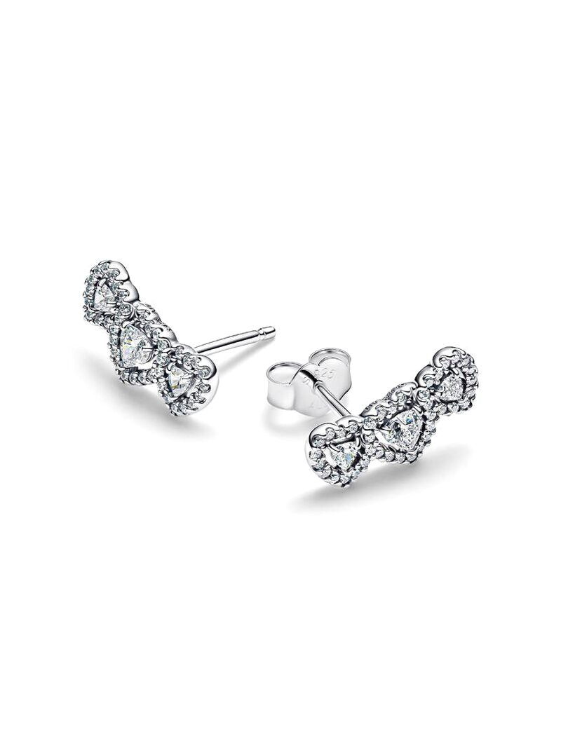 Sterling Silver Three Heart Stud Earrings