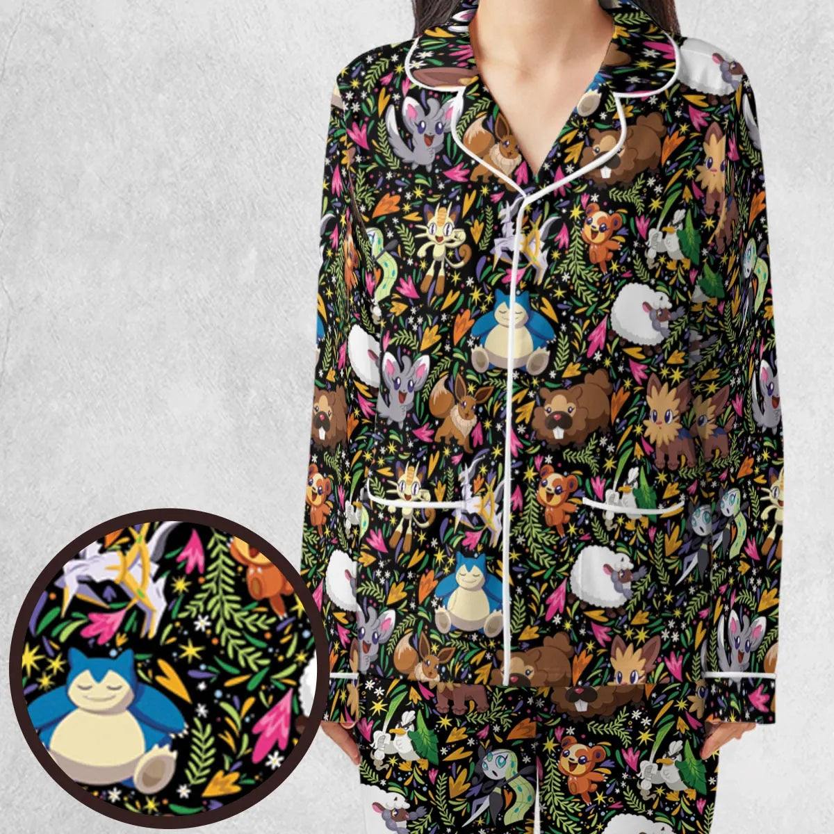 Floral Snorlax Bidoof Eevee Meloetta Pokemon Pajamas Set