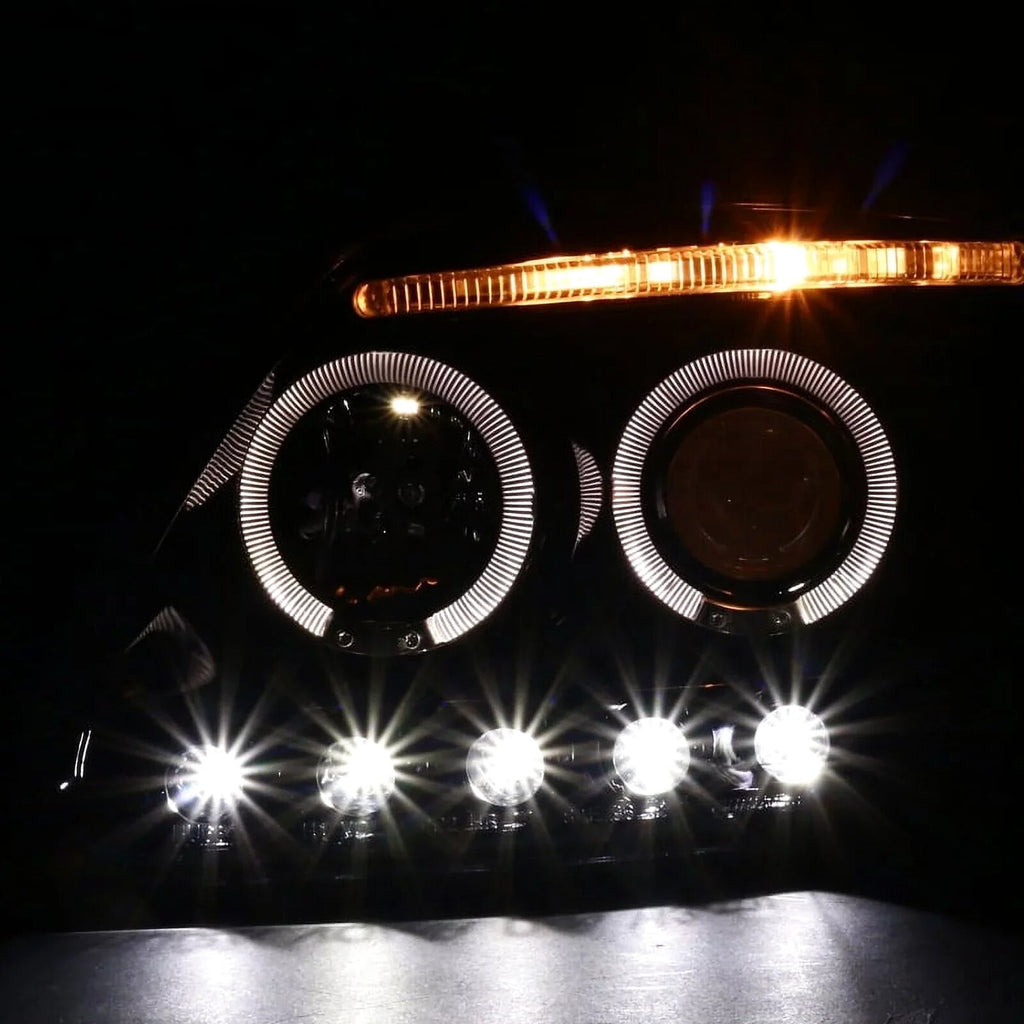 Spec-D Tuning Black LED Strip Projector Headlights With 6-LED Fog Lamps - Ford F150 Flareside 1997-2003, 04 Heritage