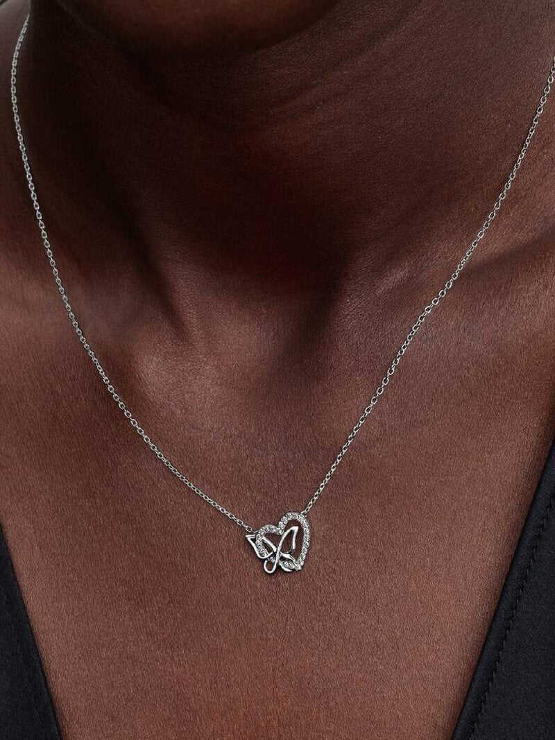 Sterling Silver Heart Butterfly Pendant Necklace