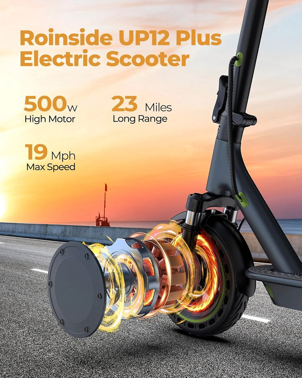 Roinside Electric Scooter, 8.5 in Solid Tires, 350W, 19 MPH, 21-23 Miles - UP12 Plus