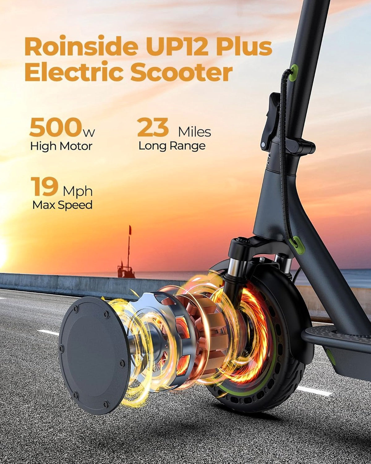 Roinside Electric Scooter, 8.5 in Solid Tires, 350W, 19 MPH, 21-23 Miles - UP12 Plus