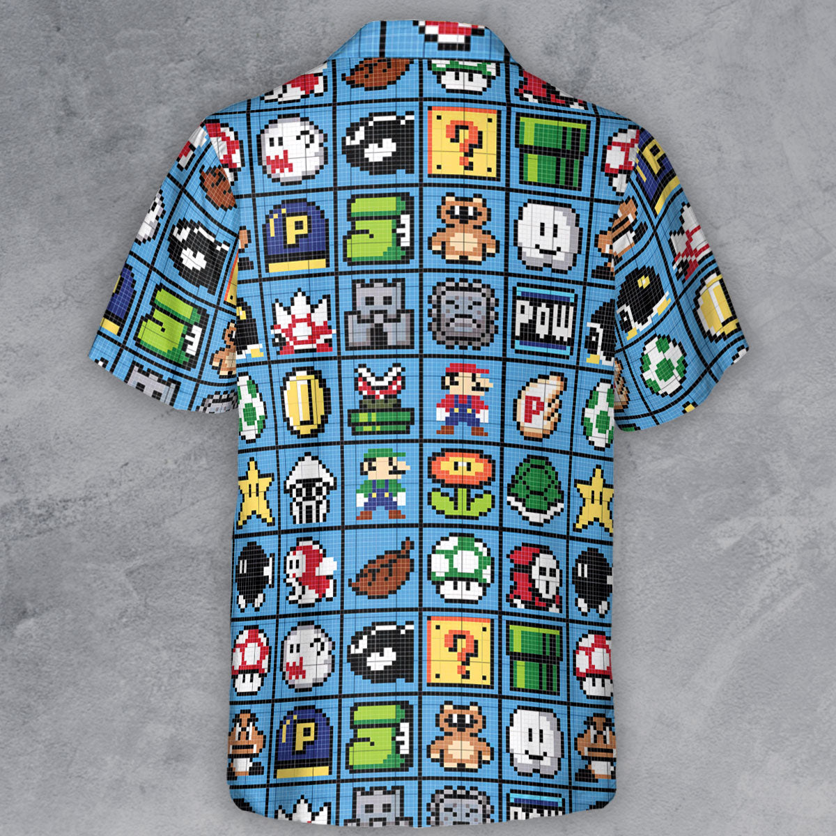 Mario Pixel Super Mario Pattern Button Down Shirt