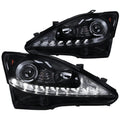 Spec-D Tuning Glossy Black Smoke Projector Headlights Sequential LED For 2006-2009 IS250 - Left + Right Pair